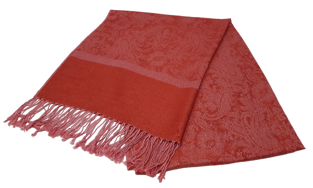 World Of Shawls Women's Rust Dusky Pink Jacquard Paisley Design Soft Pashmina Feel Scarf Stole Wrap Luxurious And Warm (Rust Dusky Pink)