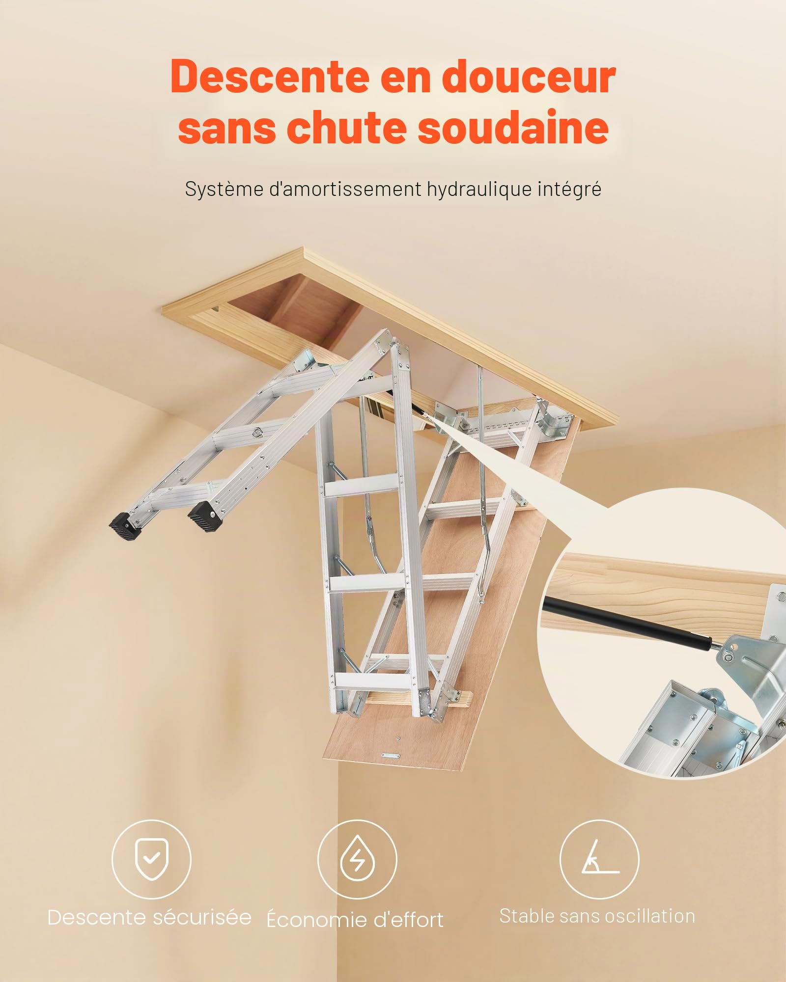 VEVOR Échelle de Grenier, Capacité Charge 170 kg, Escalier de Grenier Escamotable, Hauteur Installation 3 à 3,13 m, Marche 80 mm, Échelle Pliable Polyvalent Aluminium, pour Accès Pratique aux Greniers