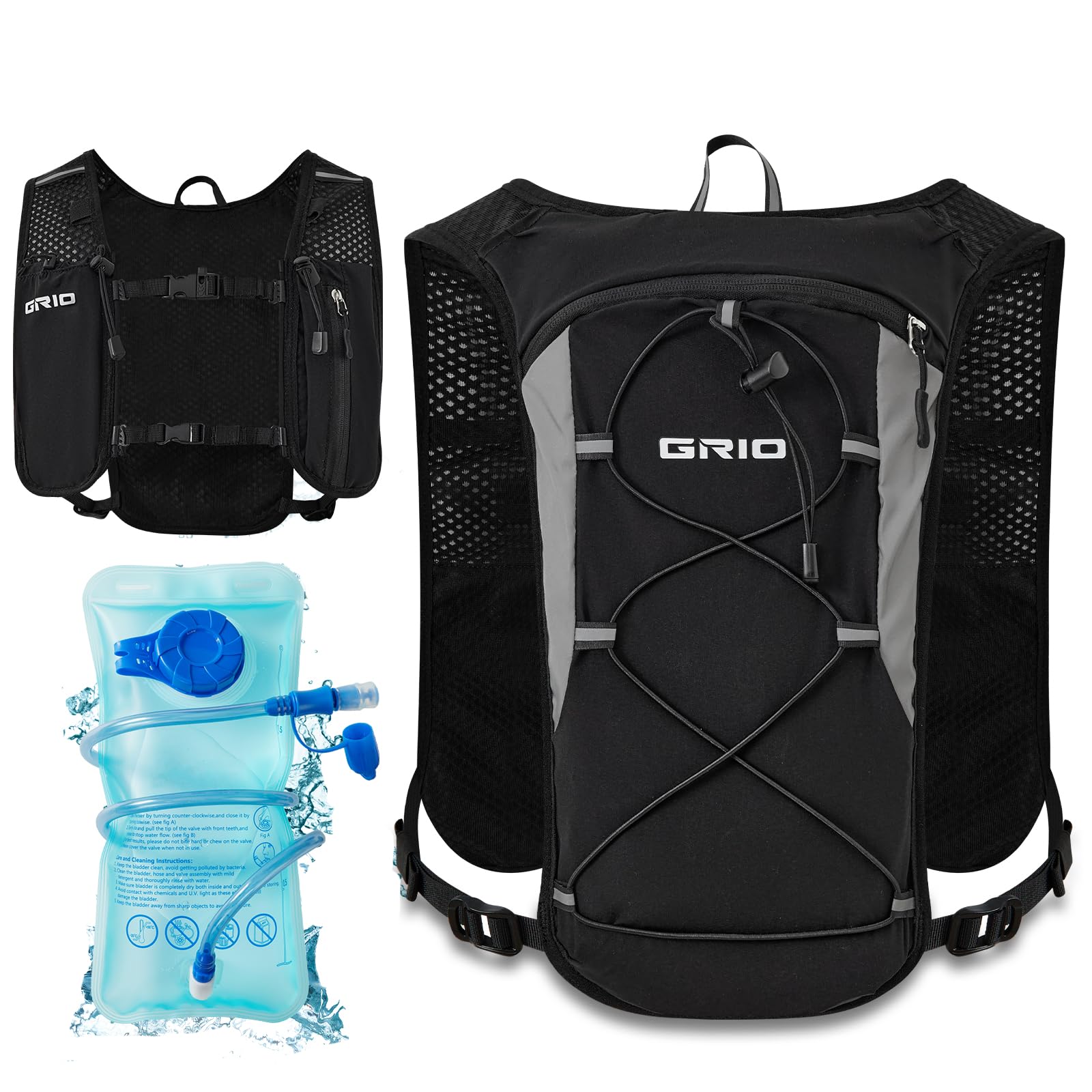 Lightweight Running Vest for Women Men, Adjustable Hydration Backpack Breathable Reflective with 1.5L Water Bladder for Hiking, Trail, Running, Marathons, Cycling