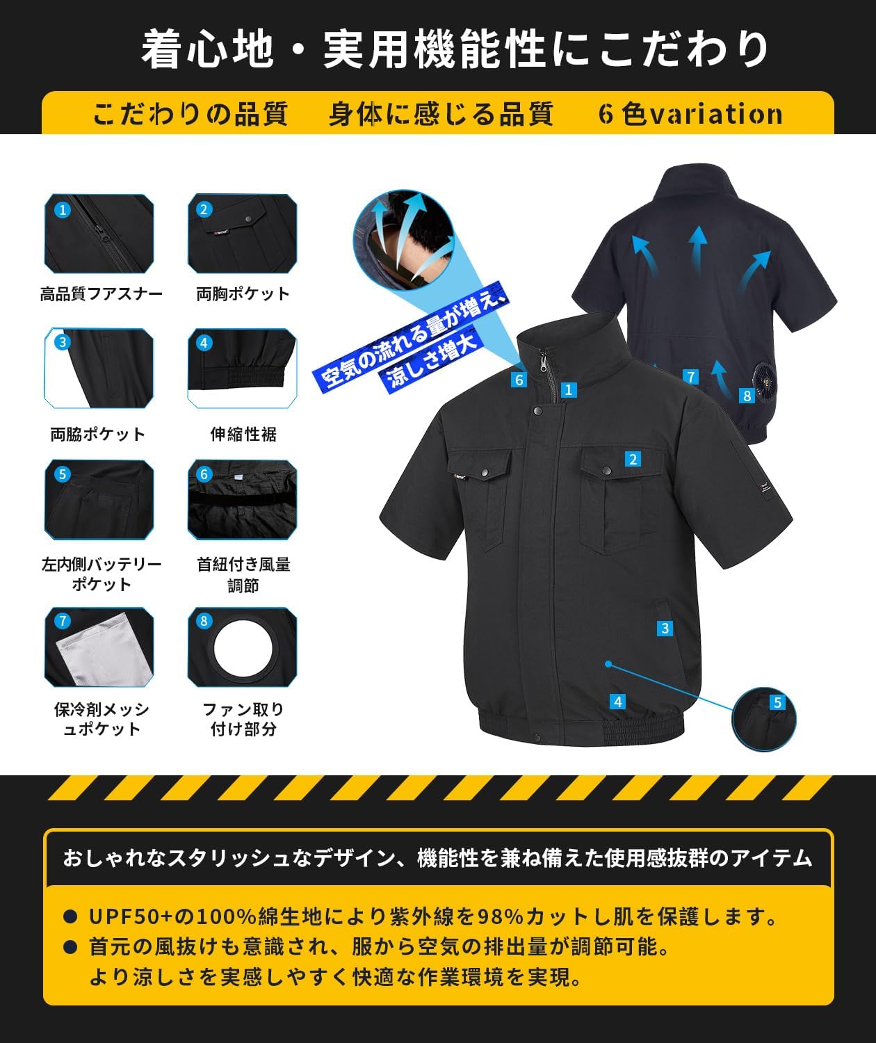 elemai] NEWモデル ファン付き作業服 25000mAh 超高出力22V ファン