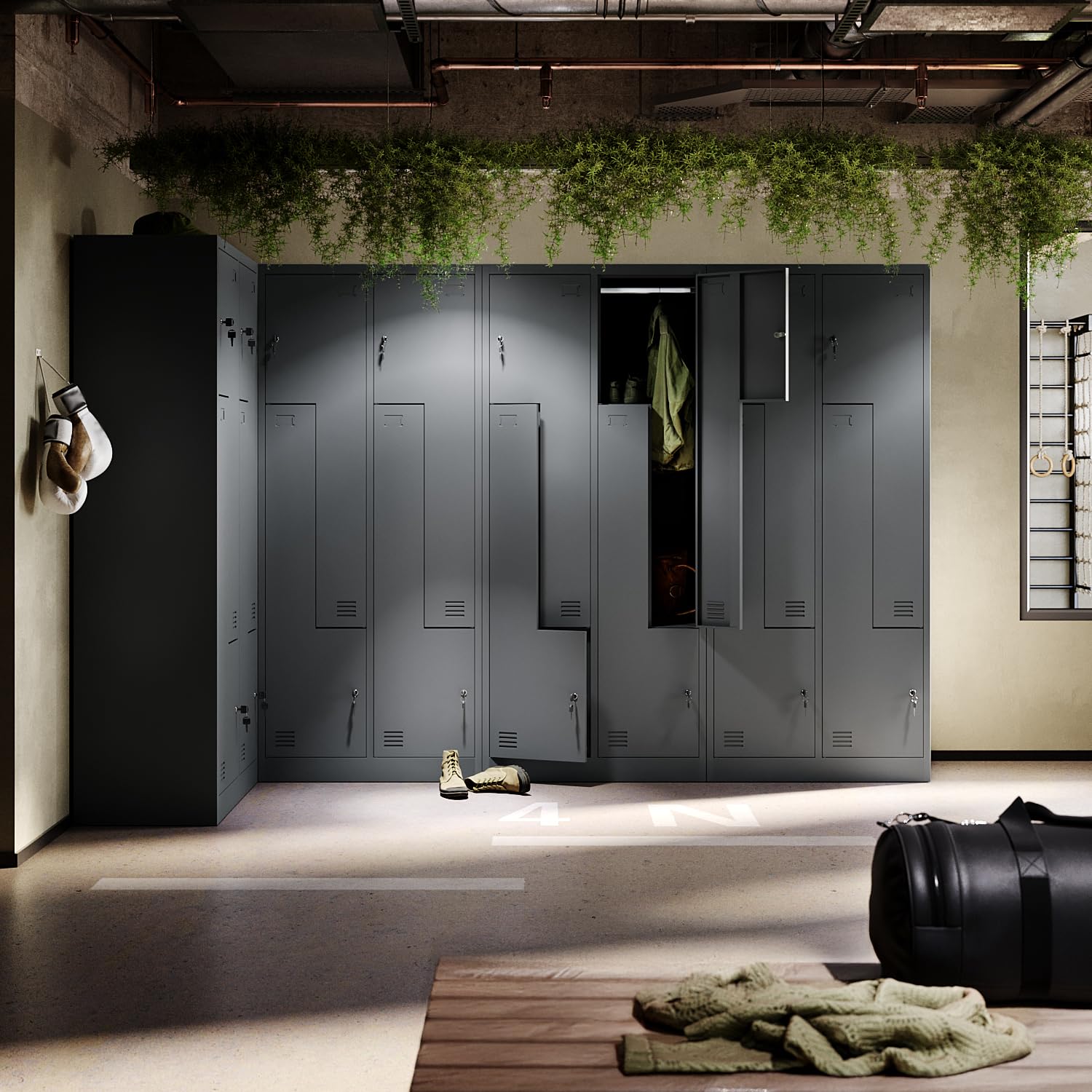 Muralo Armario Metálico Vestuario 4 Puertas 185x80x45 cm - Antracita