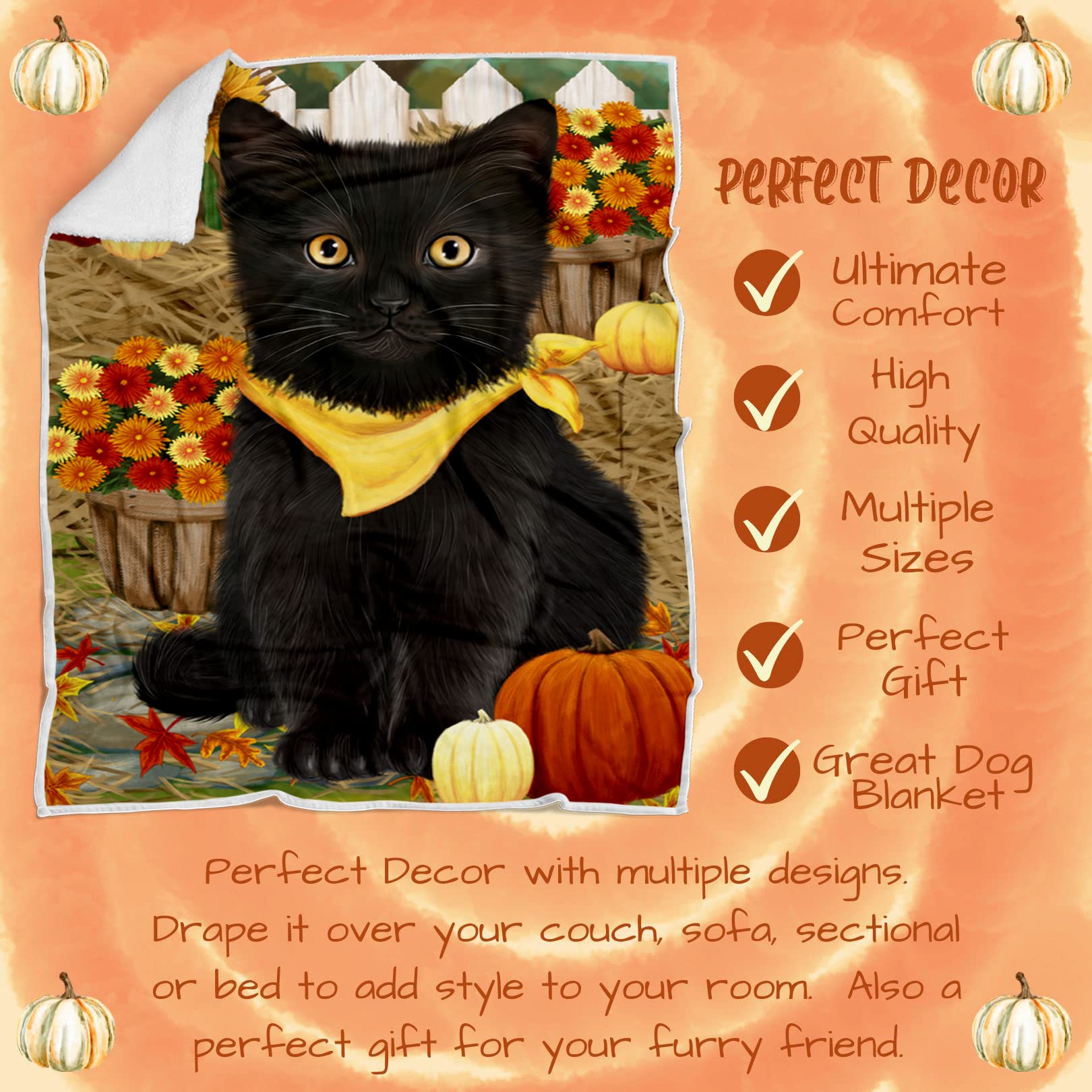 Funny Black Cats Throw Blanket - Ultra Soft Fleece Blanket With Cute Animal Silhouettes (50x40 Inches)