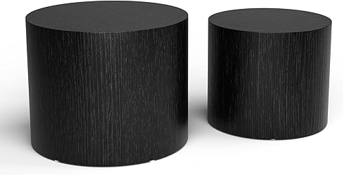 Miniatura 3 de Homtique Juego de 2 mesas auxiliares modernas de madera circulares para espacios pequeños, juego de mesa auxiliar redonda para sala de estar,