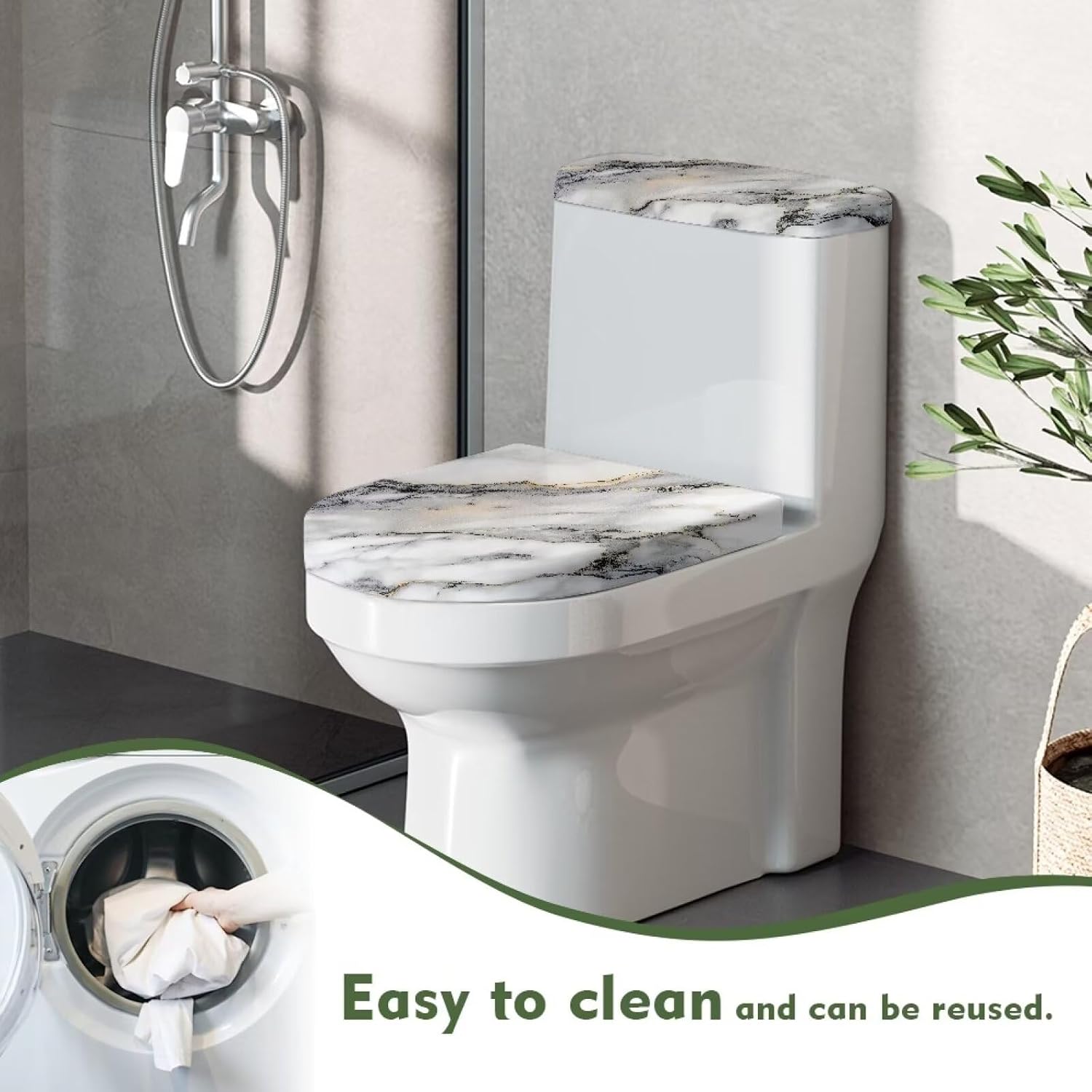 Toilet Seat Lid Cover Pack of 2, for Home Indoor Bathroom Decor, Tank Lid Cover Replacement with Stretch Edges Fits Most Toilets, Grey White Marble