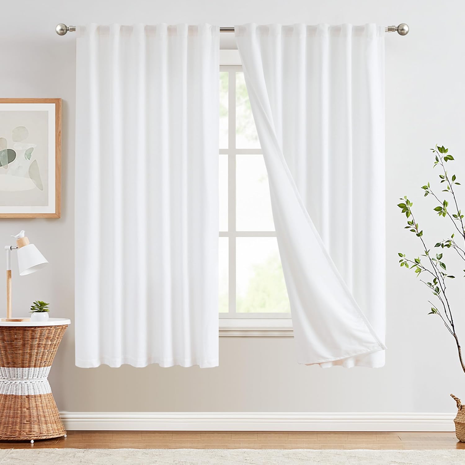 Amazon.com: COLLACT White Linen Curtains 63 Inch Length for Living Room ...