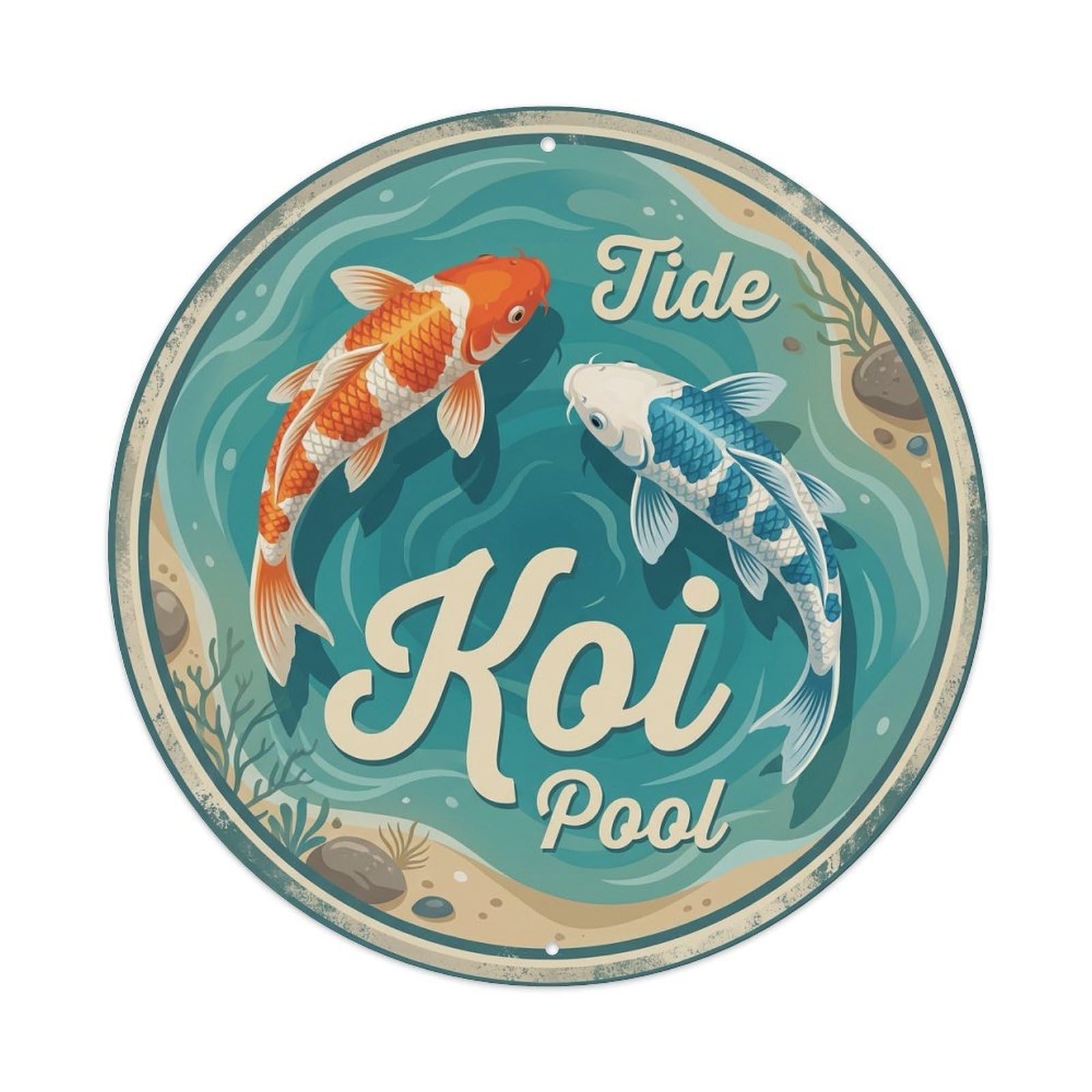 Koi Fish Tide Pool Waters Coastal Ocean Beach Natural Metal Tin Sign