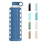 purifyou 40oz / 32oz / 22oz / 12oz Borosilicate Glass Water Bottle with Time & Volume Markers, Silicone Sleeve, Stainless Steel Lid | Reusable Glass Bottle for Water & Juice (40oz Chinese Porcelain)