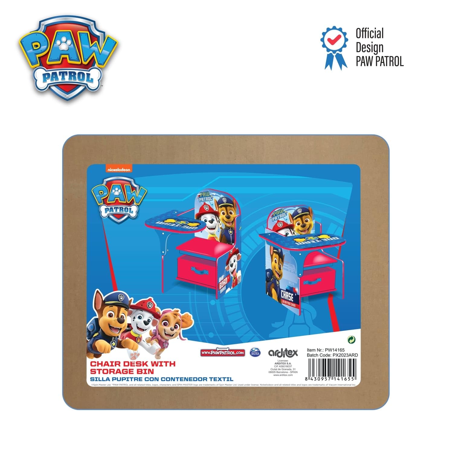 ARDITEX - Chaise-Bureau Enfant en Bois avec bac Textile de La Pat’ Patrouille Paw Patrol - 62x30x60cm - Couleur Bleue - Idéal pour Les Loisirs créatifs, Les devoirs ou Le Jeu.