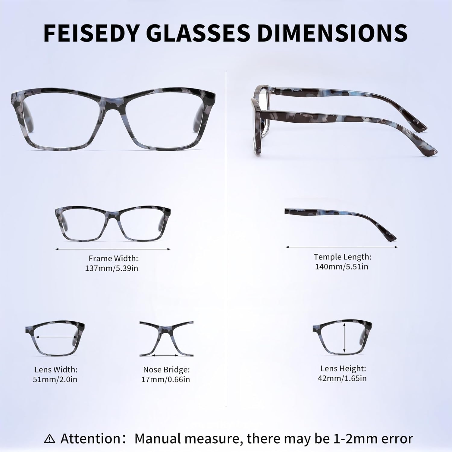 FEISEDY 3 Pack Reading Glasses for Women and Men, Stylish Rectangular Blue Light Blocking Glasses, Trendy Tortoiseshell B0368