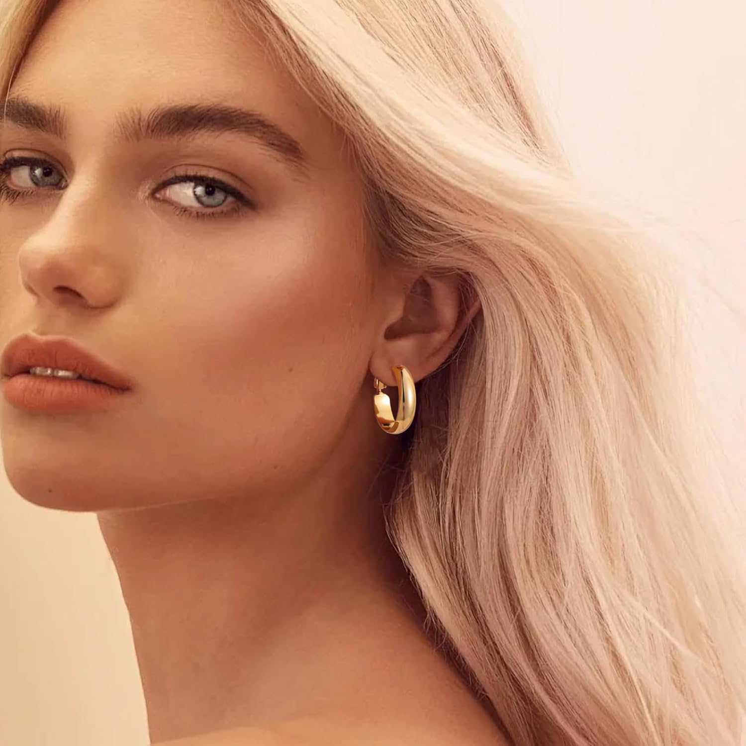 Gacimy 14K Gold Plated Hoop Earrings for Women, 14k Real Gold Plated with 925 Sterling Silver Post, Hypoallergenic Lightweight Thick Hoops Earrings for Women Trendy - Image 5