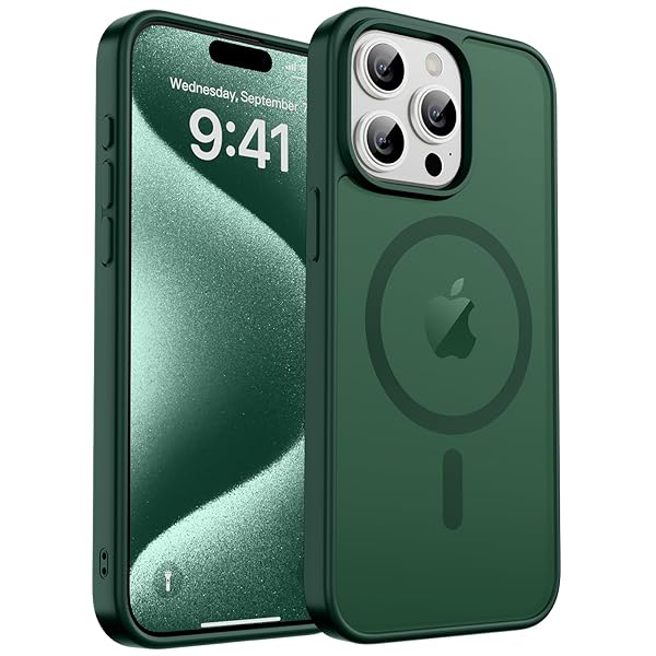 Magnetic for iPhone 15 Pro Max Case, [Compatible with MagSafe] [Military Grade Drop Protection] Translucent Matte Shockproof Anti-Scratch Phone Case for Women and Men, Forest Green