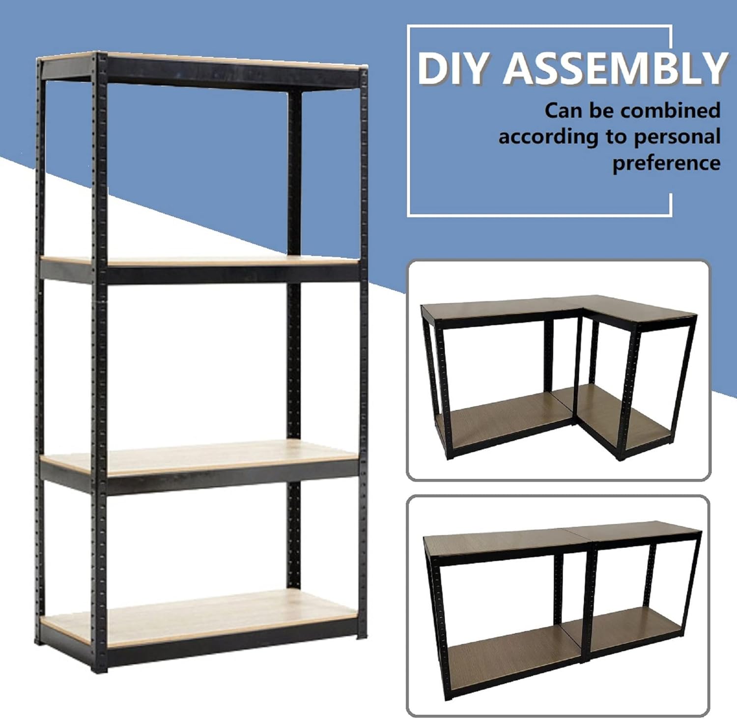 4 Tier Metal Garage Shelving, Adjustable Kitchen Storage Shelves, Steel Garage Storage Shelves With Boltless Assembly, Heavy Duty Industrial Storage Rack, Shelving Unit Bookshelf for Books Kitchenware