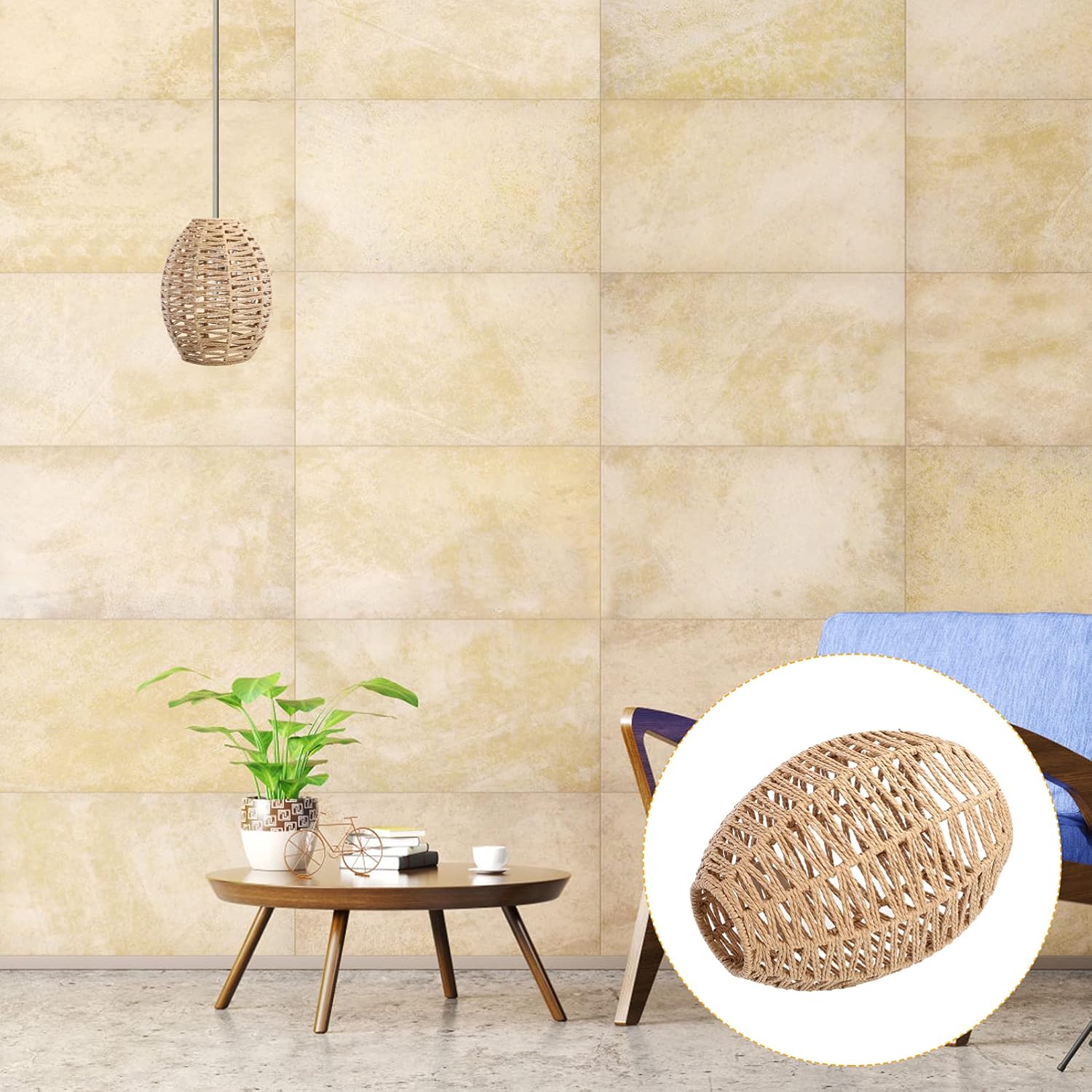 DOITOOL 1Pc Wicker Lamp Shade Woven Pendant Lampshade Imitation Rope Woven Light Shade Rattan Light Fixture Shade for Living Room Bedroom Ceiling (18 x 18 cm)