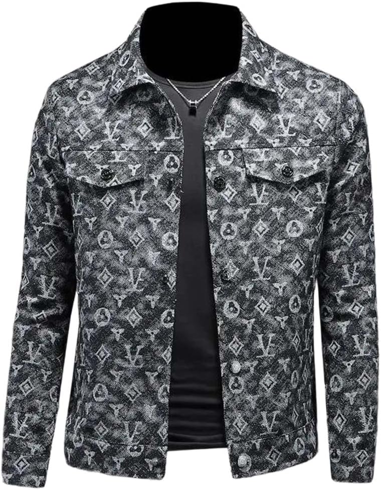 Men's Loose Fit Single Breasted Turn-Down Collar Coat Flower Wash Stylish American Style Jacket