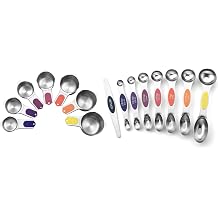 Spring Chef Heavy Duty Magnetic Measuring Cups, Set of 7 & Stainless Steel Magnetic Measuring Spoons, Set of 8 with Leveler - 2 Product Bundle - Mountain Sunrise