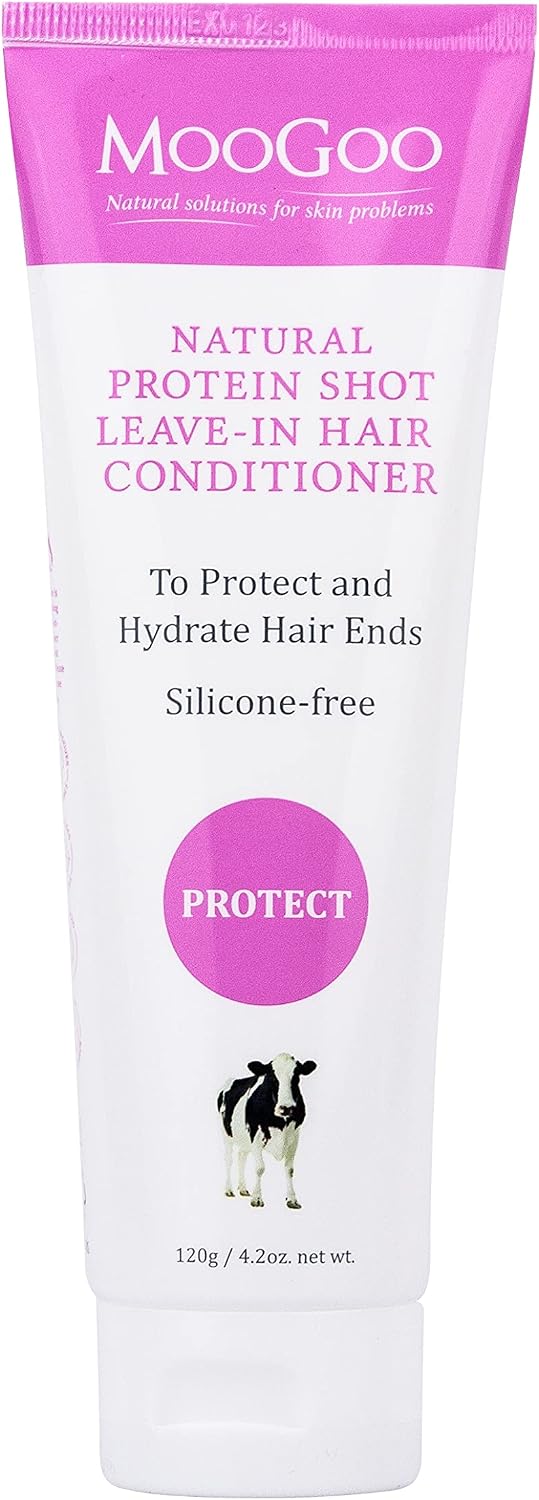 MooGoo Protein Shot Leave-In Conditioner, Silicone-Free Hydrating Treatment for Dry Frizzy Hair, Protects Ends, Detangles