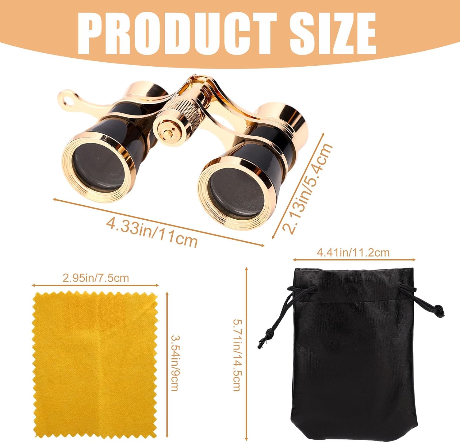 Mini Opera Glasses with Adjustable Handle and Chain, Compact Portable Binoculars for Theater, Ballet, Concerts, Musicals & Live Performances – Gift Choice for Women, Men, Adults (Black & Gold)