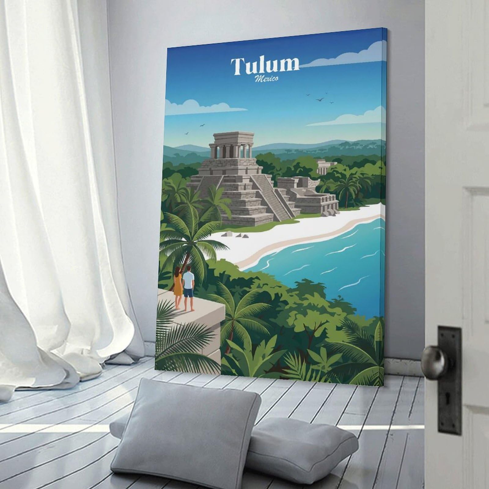 Junmoney Tulum Mexico Mayan Ruins Beach Home Decor Wall Art, 20x30inch(50x75cm), for Lounge, Bedroom Or Personal Spaces, Gift Idea for Housewarming And Birthdays