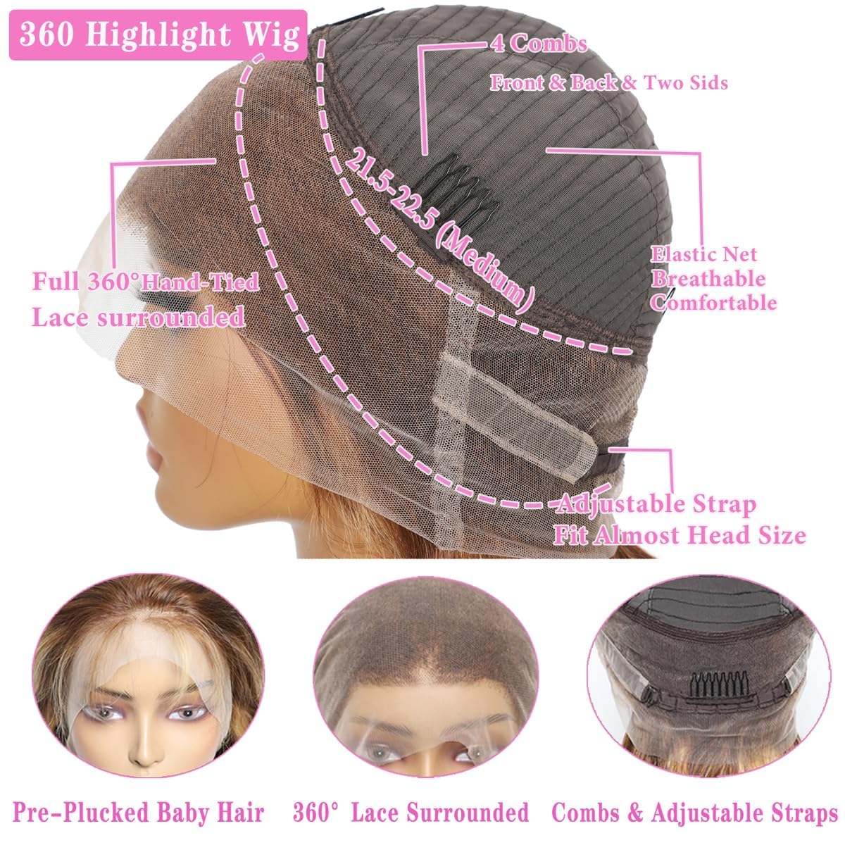 360 Lace Front Wigs Human Hair Full Lace Human hair Wigs Ombre Lace Frontal 180 Density 4/27 Colored Honey Blonde 360 HD Transparent Wigs for Black Women (Blonde, 18 Inch)