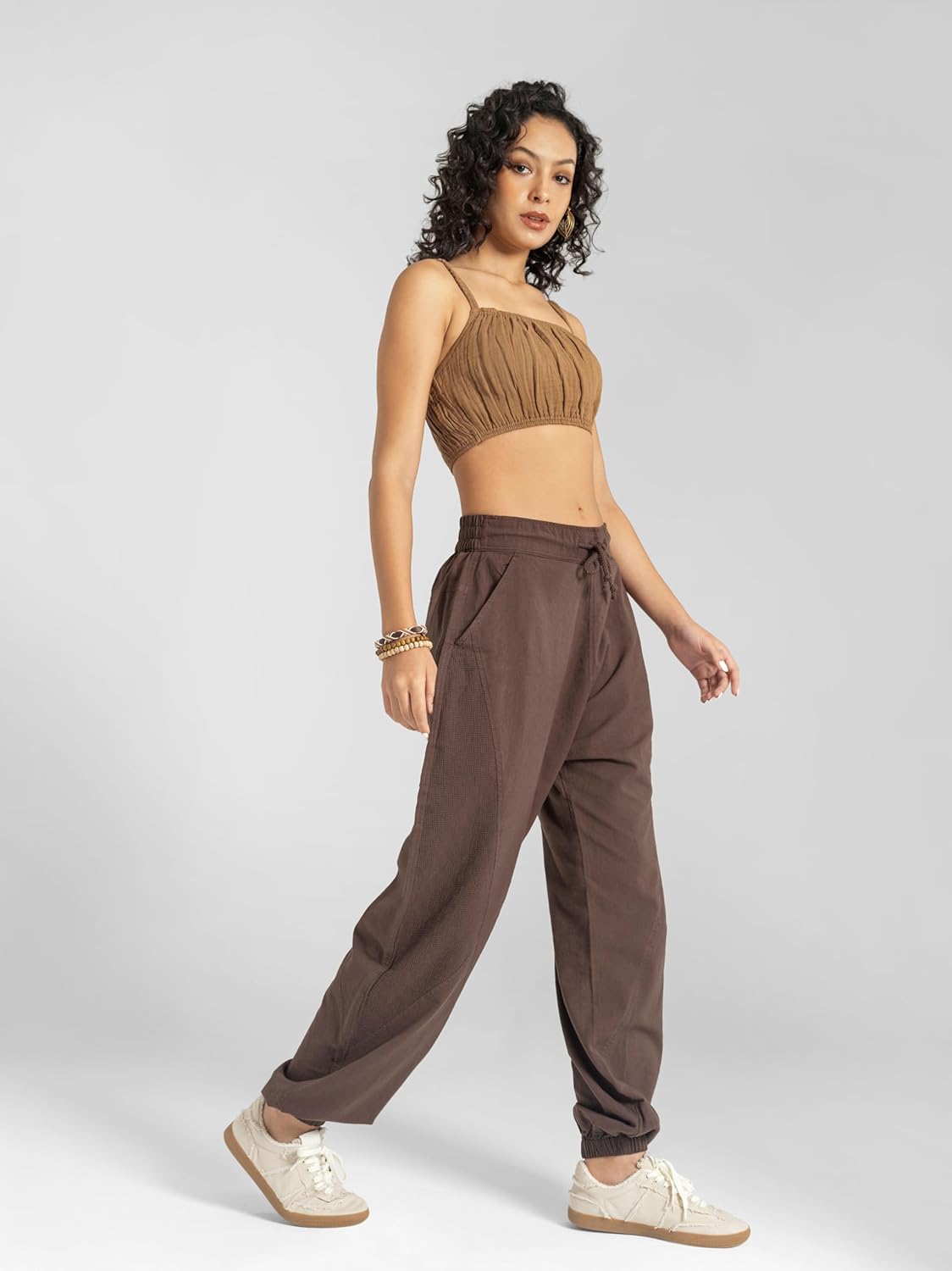 The Veshti Company Women’s Cotton Jogger Pants – Lightweight Casual Travel Pants – Fit Drawstring Trousers
