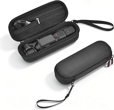 Pocket 4 Small Case + 2 Pack Screen Protector for DJI Osmo, Nylon Hard Carrying Travel Storage Bag with Carabiner & Wrist Strap, Tempered Glass Film Protective Lens Cover Accessories, Black