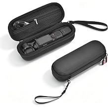 Pocket 4 Small Case + 2 Pack Screen Protector for DJI Osmo, Nylon Hard Carrying Travel Storage Bag with Carabiner & Wrist Strap, Tempered Glass Film Protective Lens Cover Accessories, Black