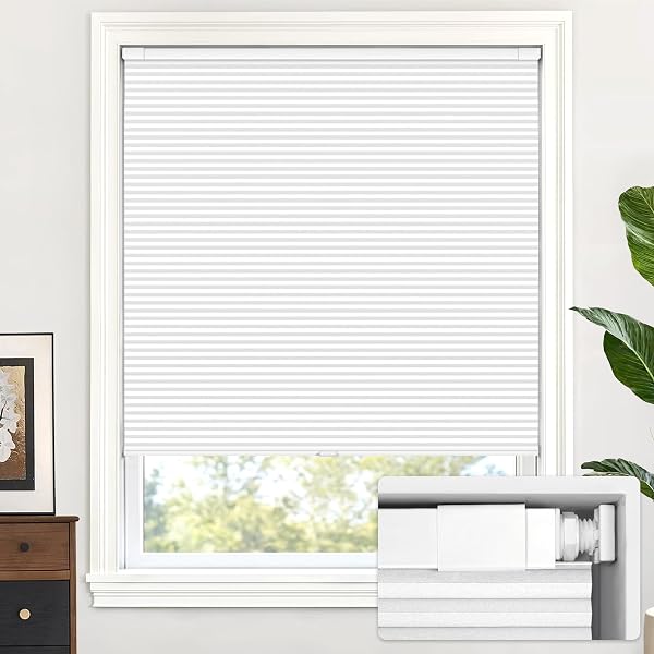 LazBlinds Cordless Cellular Shades, No Tools No Drill Blackout Honeycomb Shades Pleated Blinds for Windows, 35'' W x 48'' H, Silver White - 1