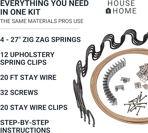 Miniatura 2 de House2Home Kit de reparación de resortes de sofá de 27 pulgadas para fijar el soporte de sofá para cojines caídos, incluye 4 resortes, clips de