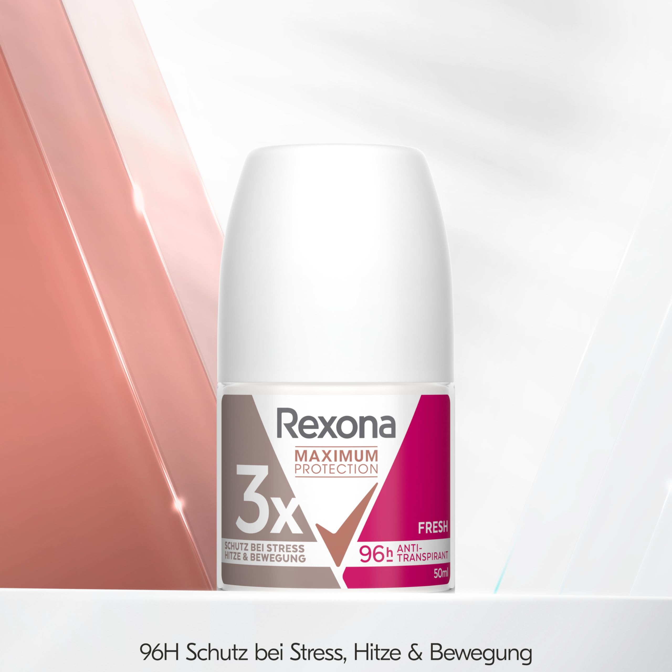 Rexona Maximum Protection Deo Roll-On Fresh antyperspirant z 3-krotną ochroną przed stresem, wysoką temperaturą i ruchem, ekstremalna ochrona 96 godzin, 50 ml