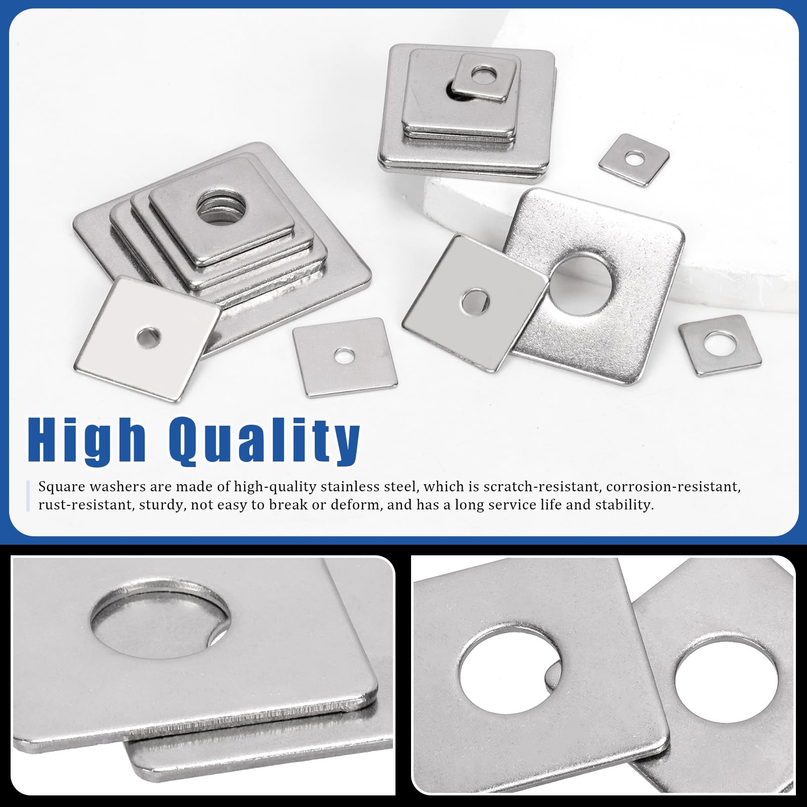 Glarks 100pcs M3 M4 M5 M6 M8 M10 M14 Square Washers Set - Image 3