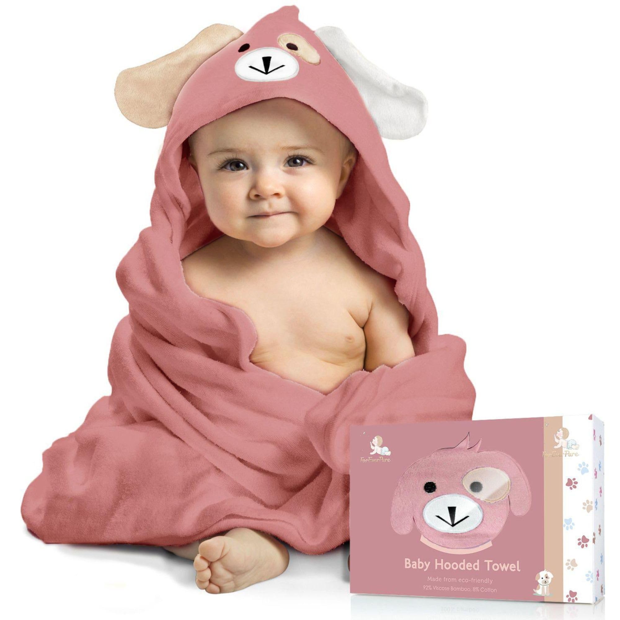 Baby Hooded Towel Soft Absorbent Viscose Derived from Bamboo Extra Large 35 x 35 Inches Bath Towel for