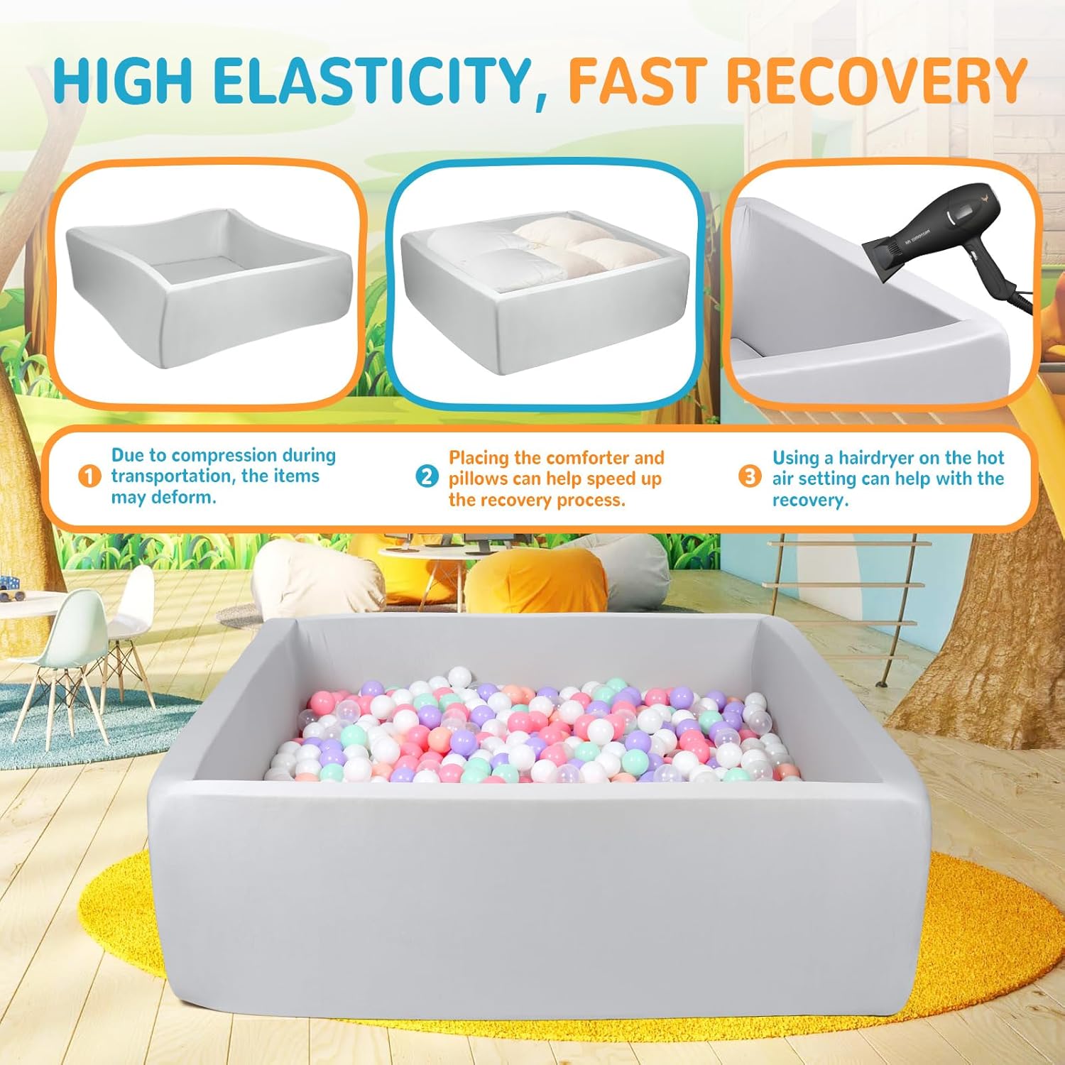 Foam Ball Pit for Toddlers - CALEPTONG 47.2 Inch Large Square Ball Pit for Kids, 2.7 Inch Extra Thick Baby Ball Pit, Soft Ball Pool Without Balls, Indoor and Outdoor Playpen for Boy Girls