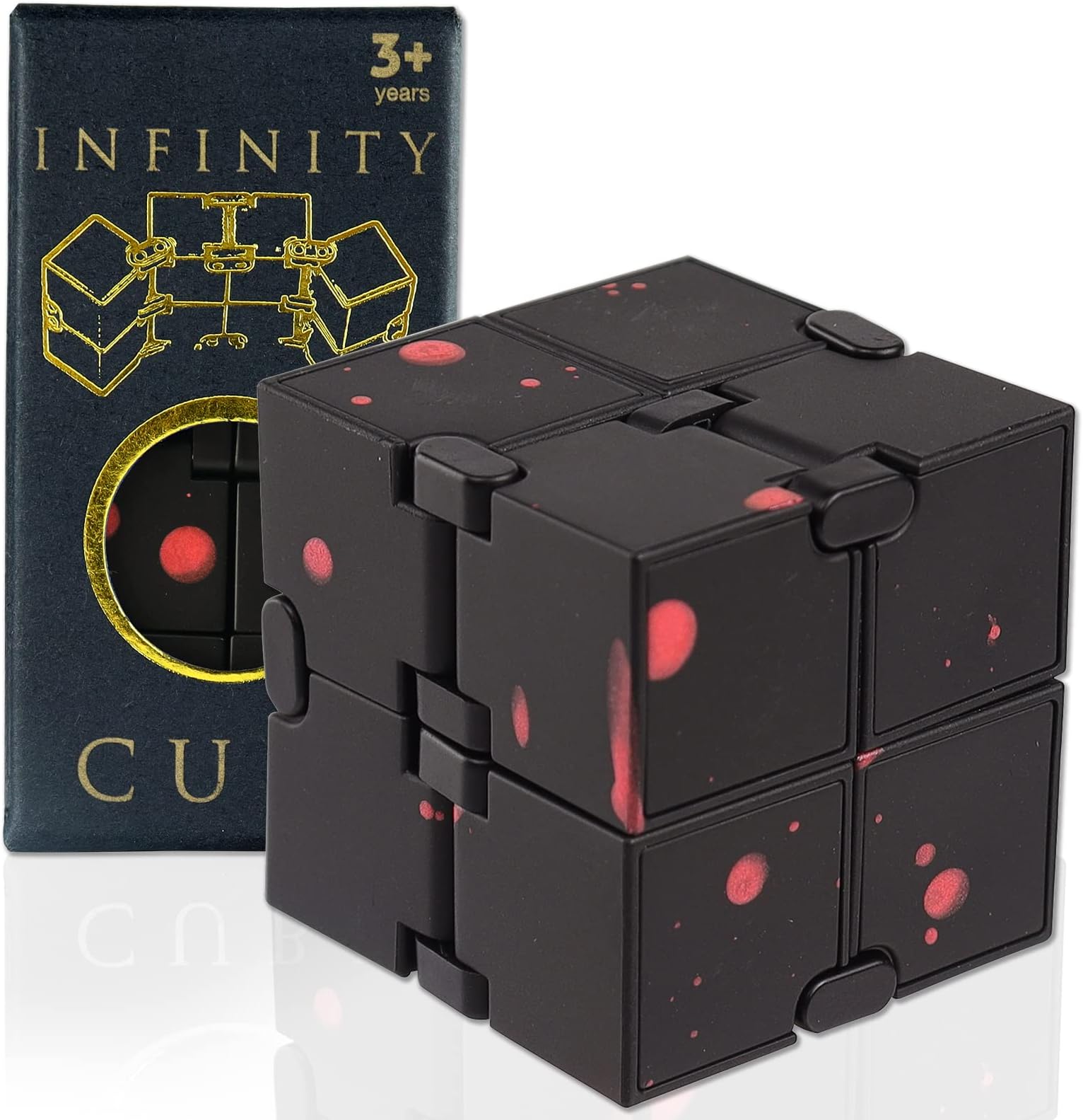 SMALL FISH Fidget Infinity Cube - Built-in Metal Never Ending Infinity Cube, Cool Sensory Infinite Fidget Toy for Stress and Stress Relief, Best for Adults and Kids with Autism,and ADHD (Black-Red)