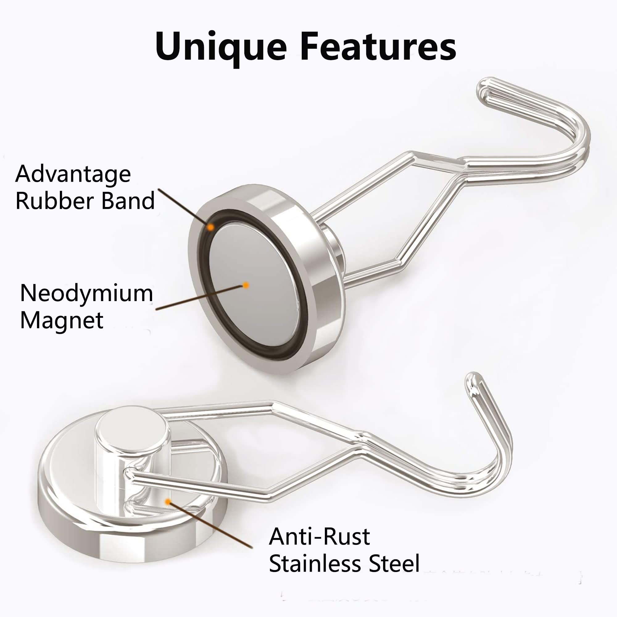 Tohoer Magnetic Hooks, Heavy Duty Neodymium Magnet Hook 50LBS with Rust Proof for Indoor Outdoor Hangers Hanging,Refrigerator,Grill,Tools,Kitchen,Key Holders, (Silver, 6 x 25MM)
