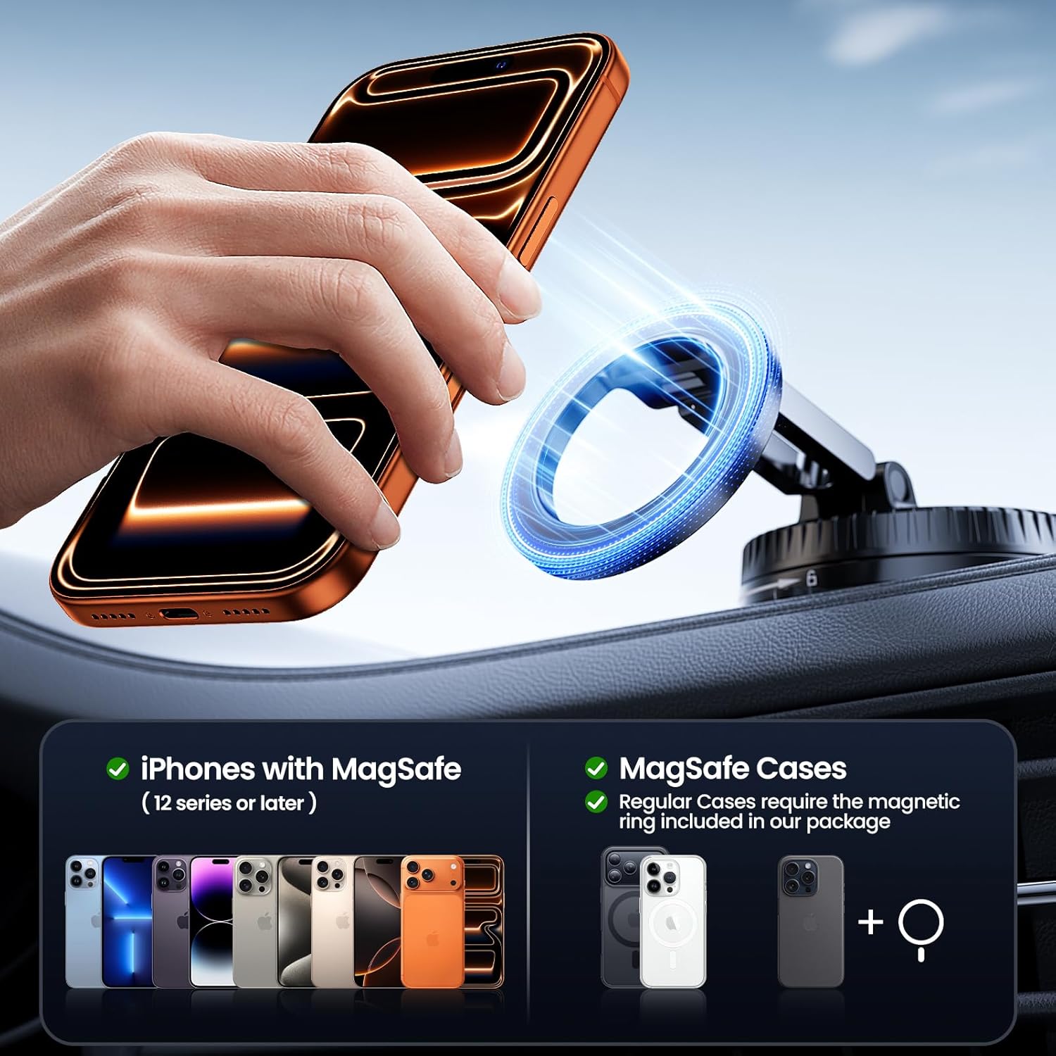 Vacuum Magnetic Car Phone Holder for MagSafe,360°Adjustable Car Phone Mount,Phone Holders for Your Car/Gym/Mirror,for iPhone 17 16 15 14 13 12 Series