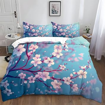 Bedding Sets King Size 220x230 cm Cherry Blossoms Traditional Chinese Painting Style Duvet Cover Easy Care Printed Quilt Covers With Pillow Case, Bed Cover Themed Soft Polycotton Bedspread