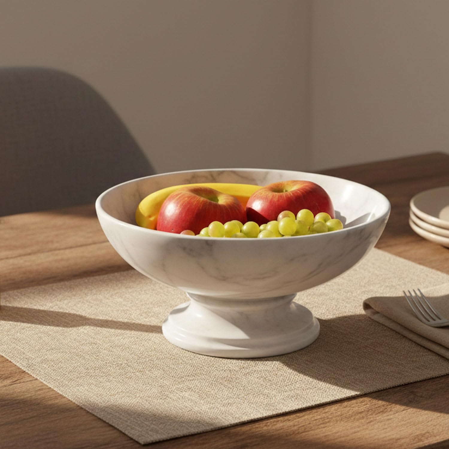 Radicaln Marble Fruit Bowl For Kitchen Counter White 10" Inch Handmade Fruit Dish, Decorative Bowls For Entryway Table, Modern Candy Bowl For Kitchen Storage