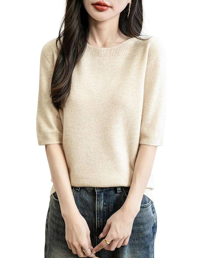 Maglione In Lana Merino 100% Donna - Manica Corta, Senza Cuciture, Morbido E Superfine, Per Tutte Le Stagioni - Foto 3