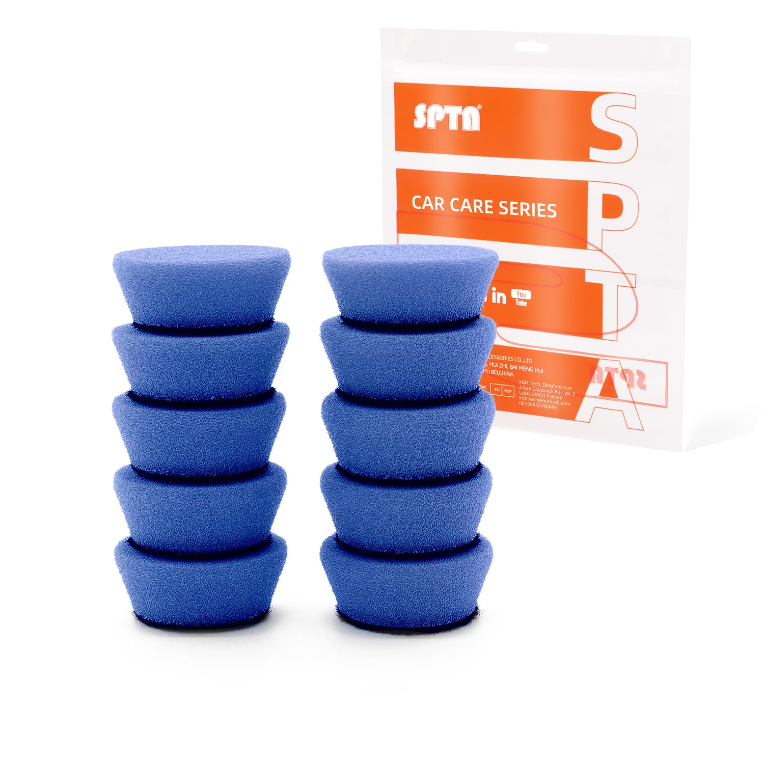 SPTA Blue Mini High-Cut Foam Polishing Pad Sets, 10Pcs 1.3inch/32mm Sponge Polishing Buffing Pads, Car Foam Detail Polishing Pad Kit for Car Detail Polishing, Small Area Polishing -FF102-10