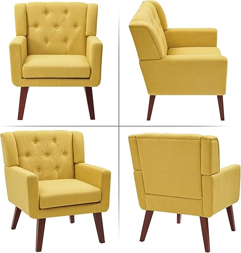 Miniatura 25 de Living&Giving Silla decorativa tapizada con botones, cómoda lectura, moderna de mediados de siglo, con brazo de sala de estar de tela de lino para