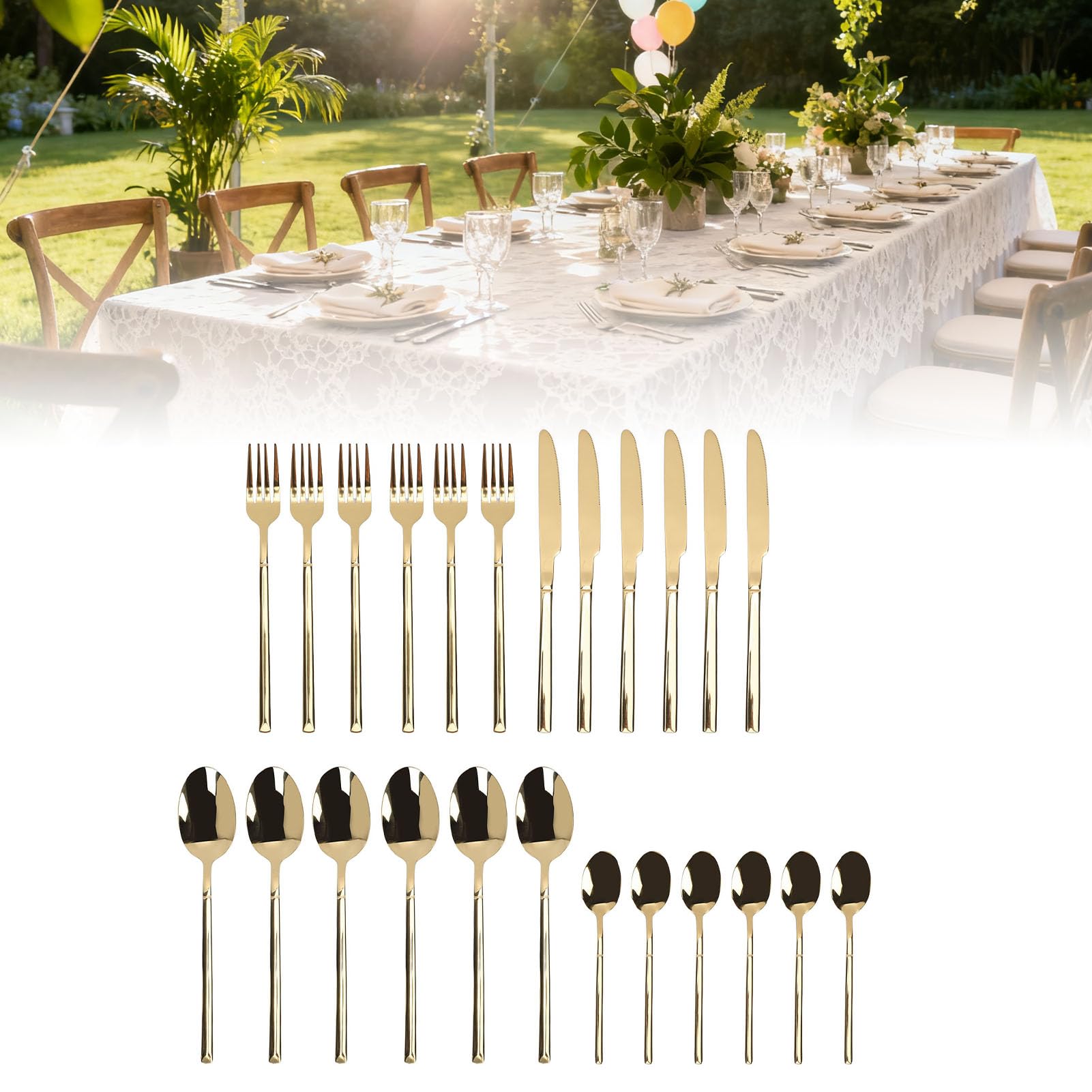 Tissting Couverts en Acier Inoxydable 18/10 - Set de 24 Pièces pour Cuisine et Restaurant Couteaux, Fourchettes et Cuillères, Service de Table Élégant pour Dîners et Fêtes