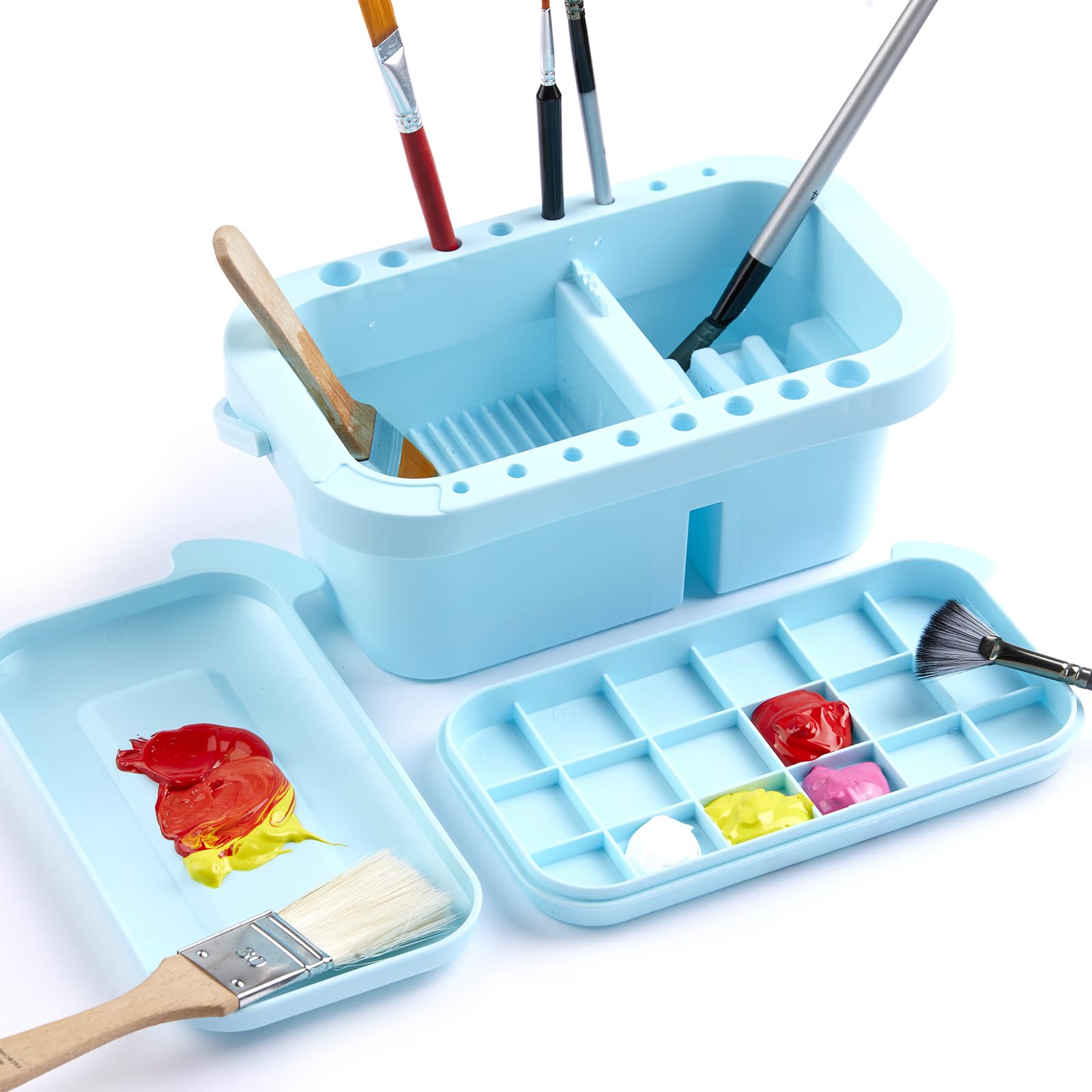 SEVENY Paint Brush Cleaner, Paint Brush Holder and Organizers with Palette for Acrylic, Watercolor, and Water-Based Paints (Blue)-picture-40