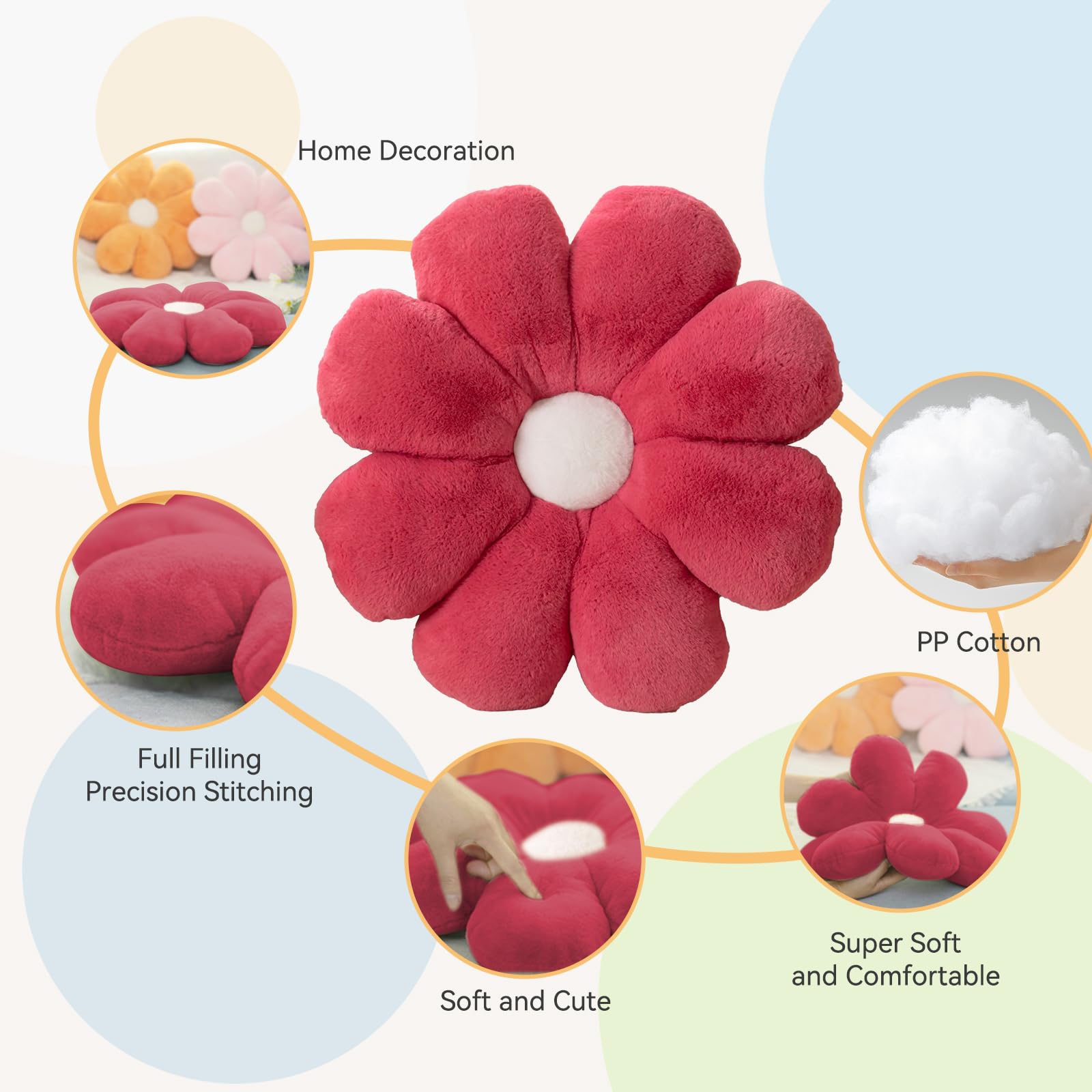 Amazon.com: FIONOUT Rose Red Flower Pillow, Daisy Plush Cushion