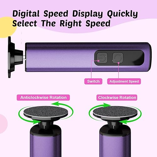 Miniatura 2 de Removedor eléctrico de callos de pies y lima de uñas, removedor eléctrico de callos para pies, 9 velocidades ajustables, 1800 mAh recargable, cuerpo