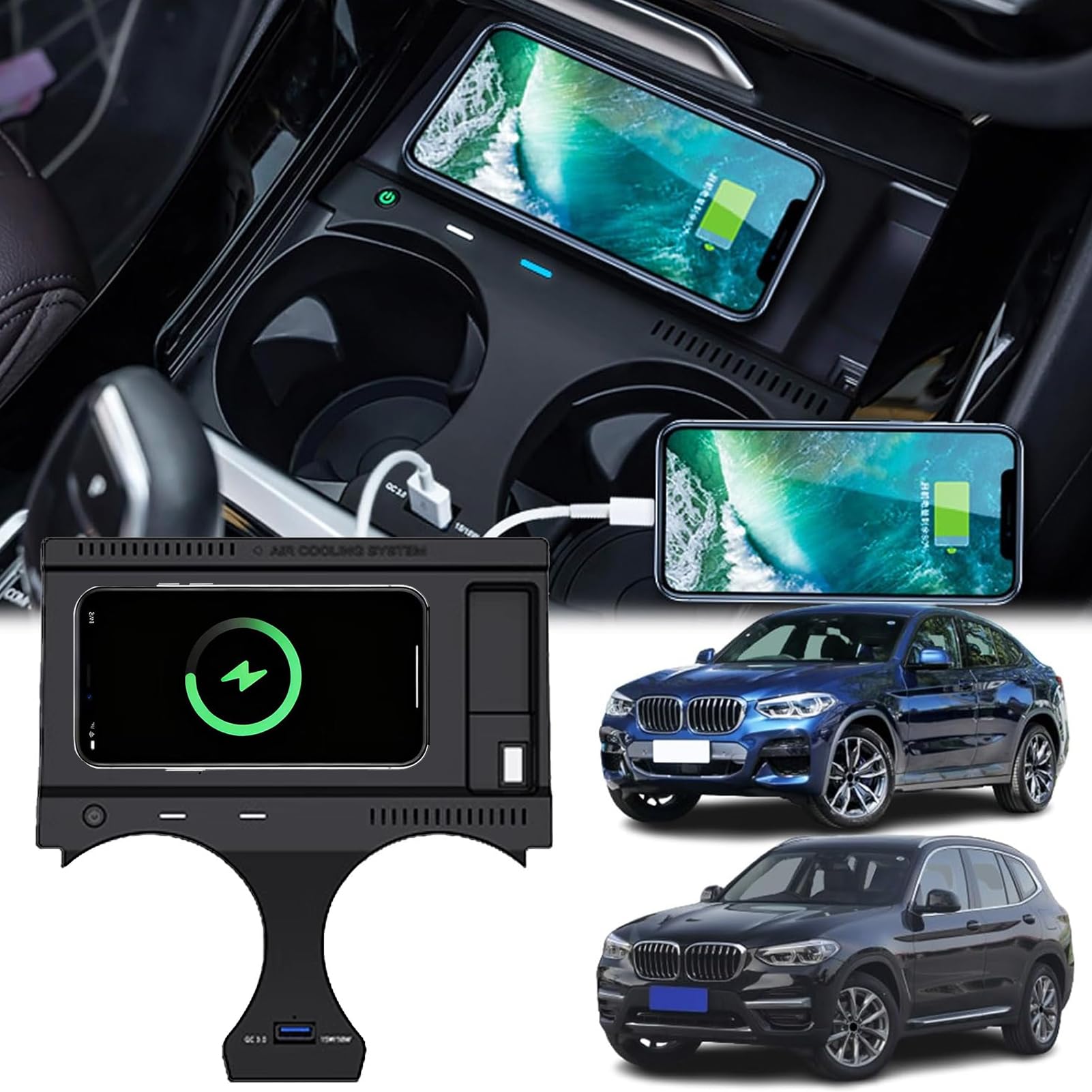 Bezprzewodowa ładowarka Samochodowa do BMW X3, X4 (2018-2023), X3M, X4M (2019-2023), iX3 (2021-2023) Akcesoria Bezprzewodowa Podstawka do ładowania Telefonu 15W, Ładowarka Qi do Telefonu