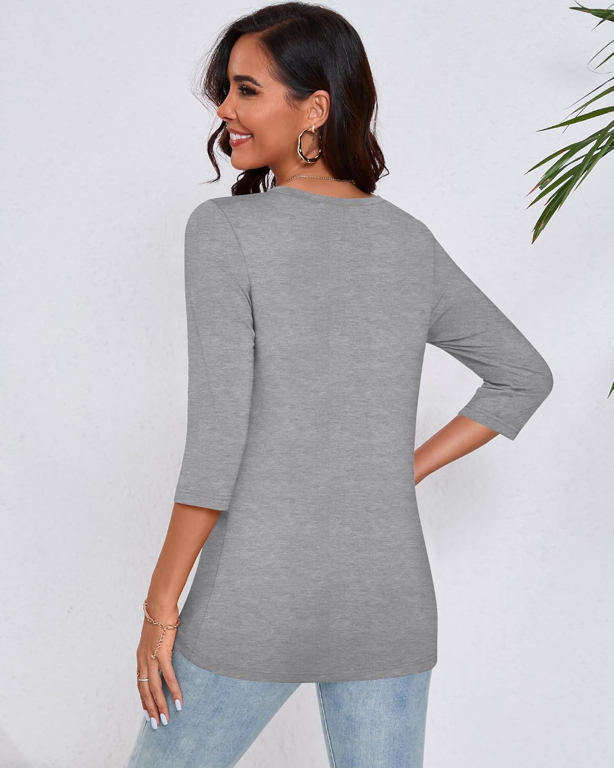 Ficerd 3 Pack 3/4 Sleeve Tops for Women Square Neck Shirts Loose Fit Casual Ladies Blouses Tops Fall Basic Tees - Image 2