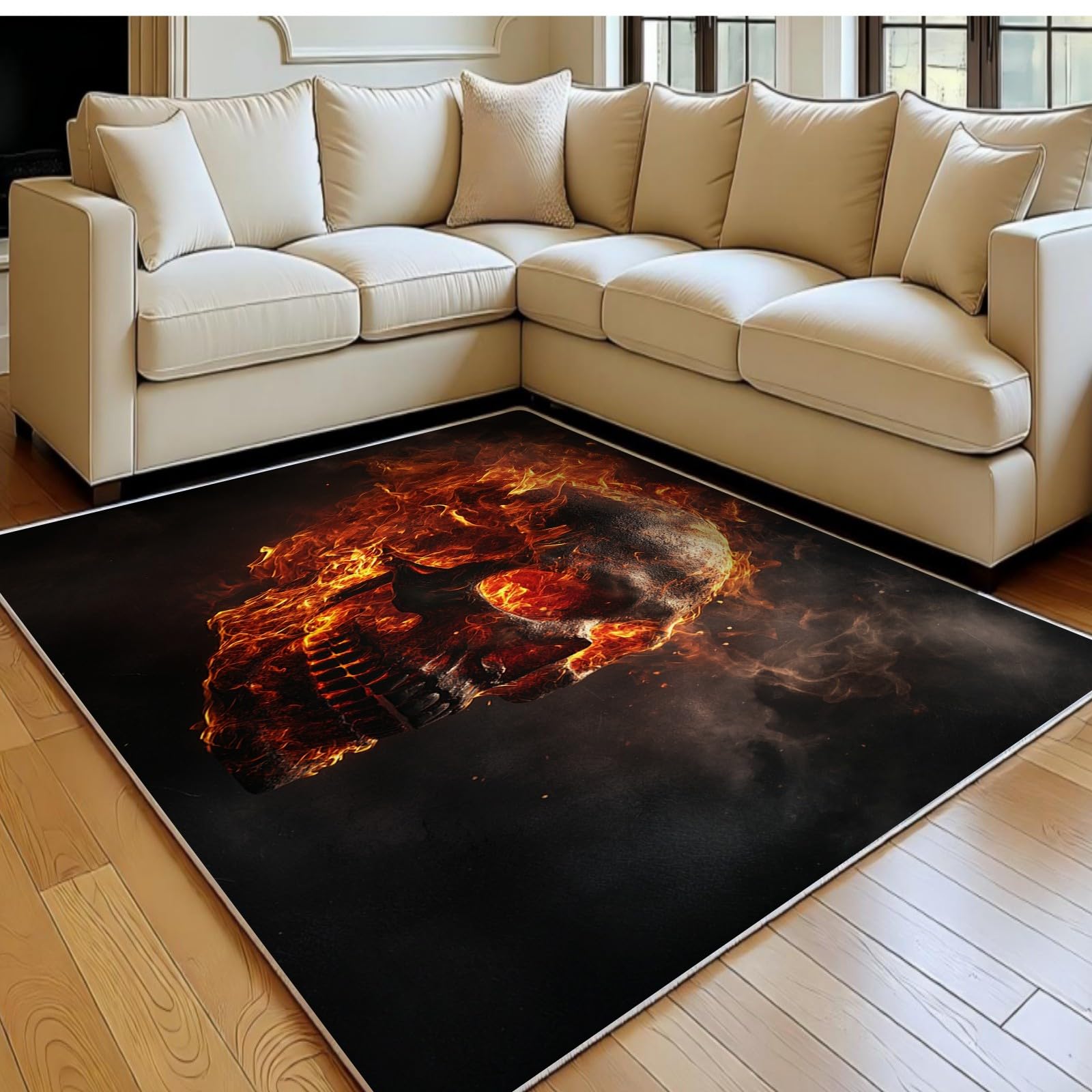 Alfombra Lavable Cráneo 120 x 180 cm para Salón y Dormitorio, Pelo Corto Rojo Alfombra Moderna para Habitación