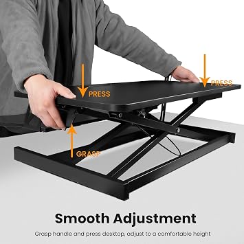 Height-Adjustable Standing Desk Converter – 94cm Wide Tabletop Workstation for Dual Monitors with Spacious Keyboard Tray (Black L)