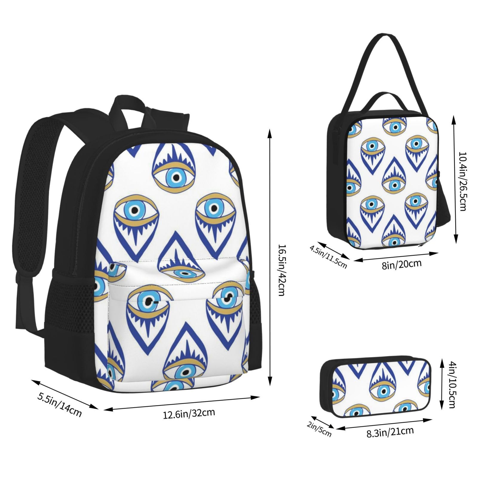 3 pezzi occhi (4) Set zaino, borsa a tracolla regolabile set con portapranzo astuccio