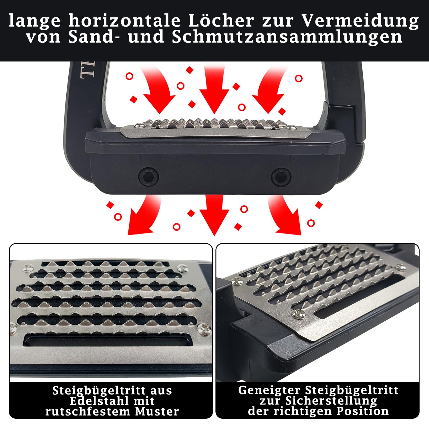 THREE ARCHERS Étriers de sécurité pour adultes avec déclenchement latéral, surface de marche inclinée antidérapante en acier inoxydable - Équipement d'équitation pour l'équitation, le dressage, le
